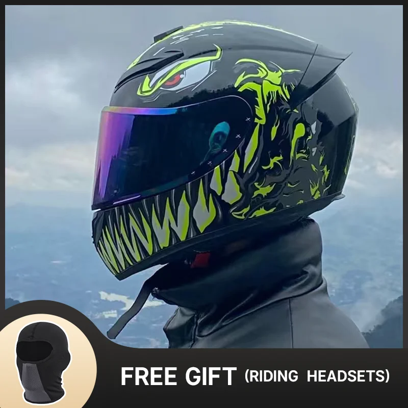 

New Arrival Green Venom Cascos Para Motos Full Face Racing Helmet Motorcycle Capacete Winter Warm Double Visor Men and Women DOT