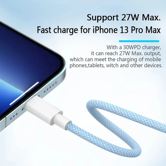 Cable PD 20W USB C para iPhone 14 13 12 11 Pro Max Xs 8 Plus iPad Cable 3A Cable de carga rápida Cable de datos tipo C para iPhone 2