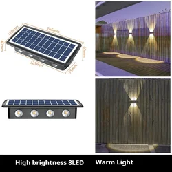 LED Solar Wall Lights for Outdoor Garden Pathway - Waterproof Landscape Spotlights and Wall Sconces (8LED Warm White)