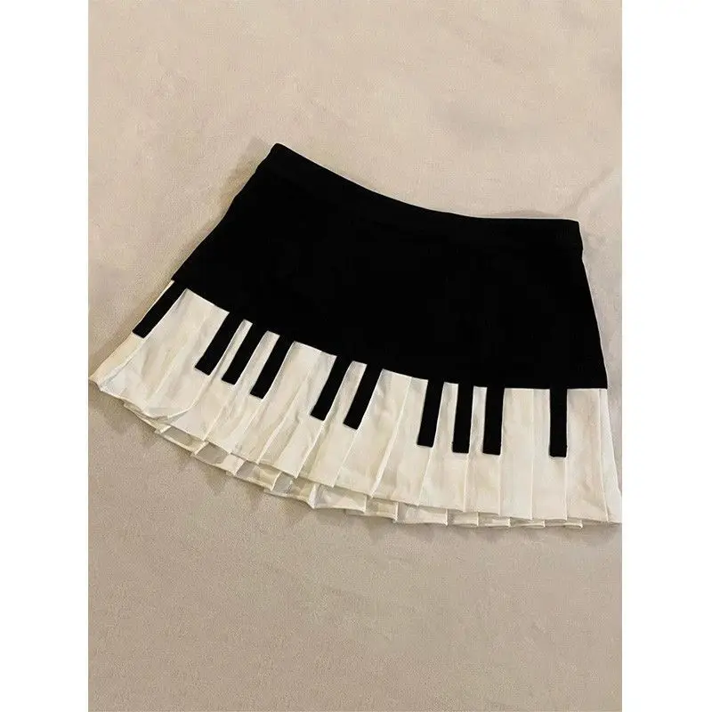 High Waist Pleated Ropa Mujer Black White Piano Skirt Fashion All-match Skirts Hot Sale Popular Faldas Woman 2026 New Clothes
