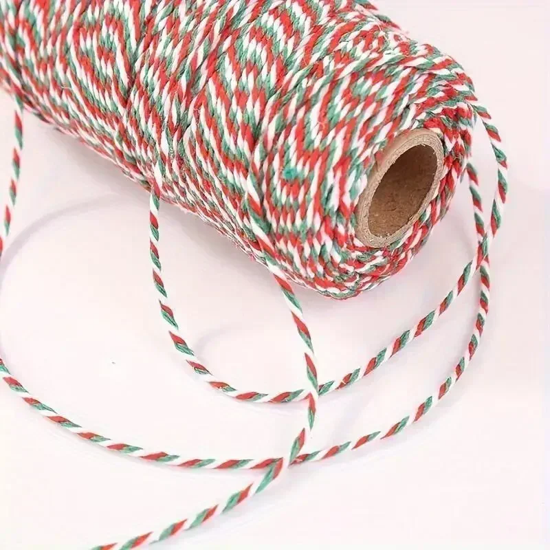 1Roll/2Rolls Gift Packaging Ribbon, DIY Hand Woven Rope, White Red Green - Very Suitable for Gift Packaging and DIY Crafts