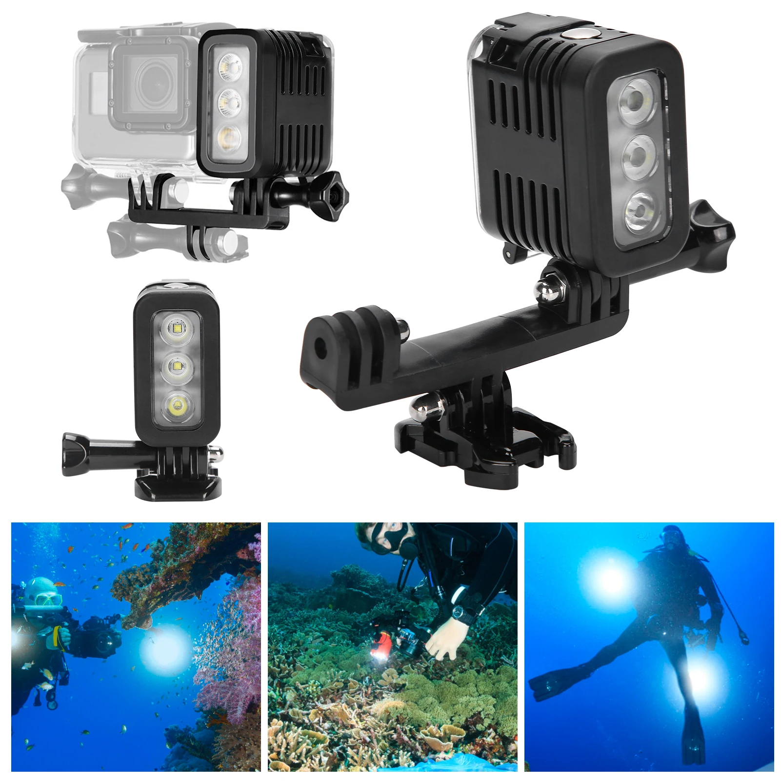 Lampe LED Plongée 45m Etanche pour GoPro Hero 4/5/6