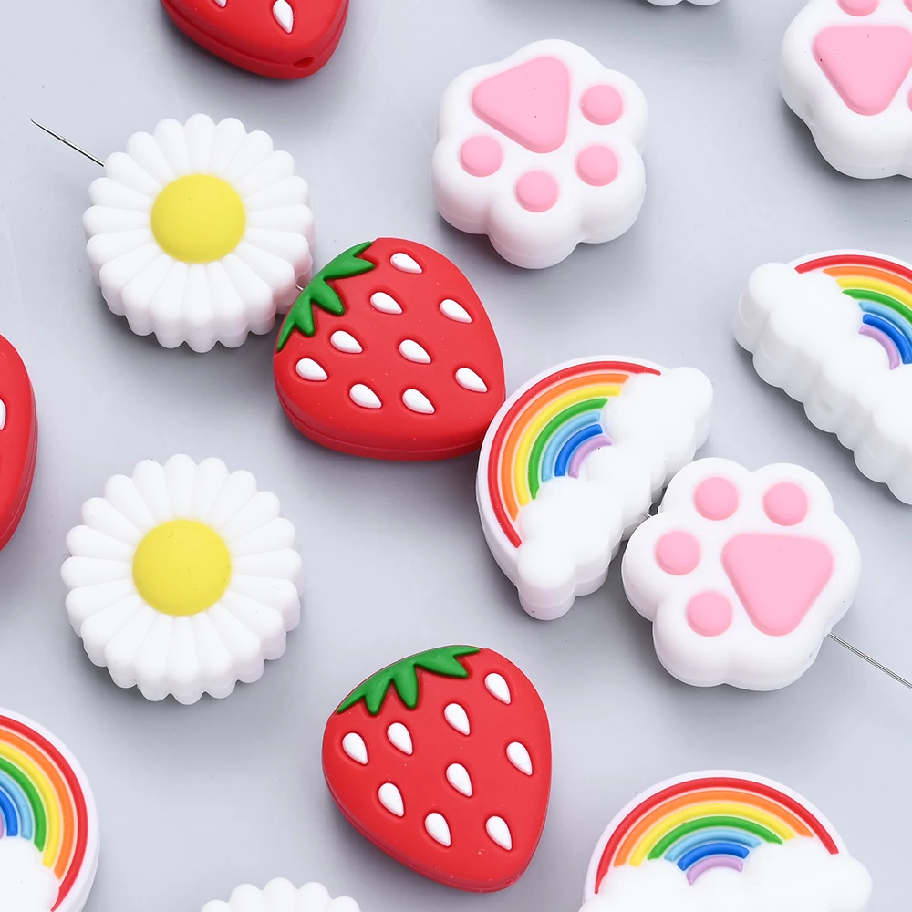 Cat Claw Strawberry Rainbow Chrysanthemum Food Grade Silicone Beads DIY Newborn DIY Pacifier Chain Necklace Accessories silicone beads,silicone jewelry accessories 4Pcs