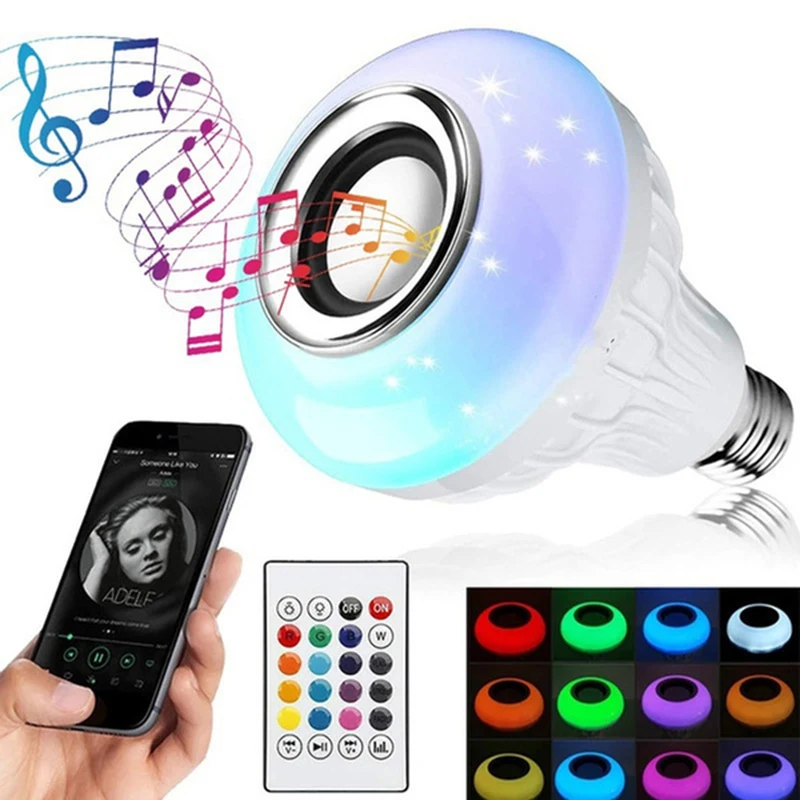 Лампочка меняющая цвет музыки RGB E27 12 Вт колонка с Bluetooth разноцветная декоративная