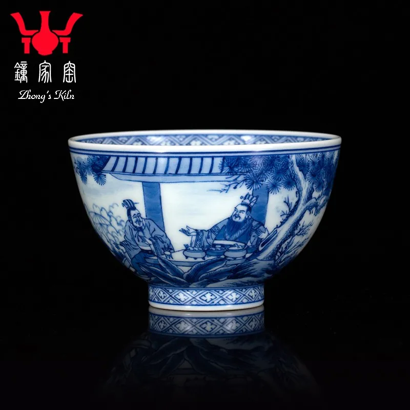 

Zhongjia Kiln Firewood Kiln Blue and White Wine Boiling Theory Hero Character Cup Jingdezhen Ceramics Handmade Kung Fu Tea Set T