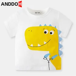 2t 7t crianças roupas de verão 2022 crianças dos desenhos animados dinossauro algodão roupas para meninos manga curta t shirts do bebê topos o pescoço t