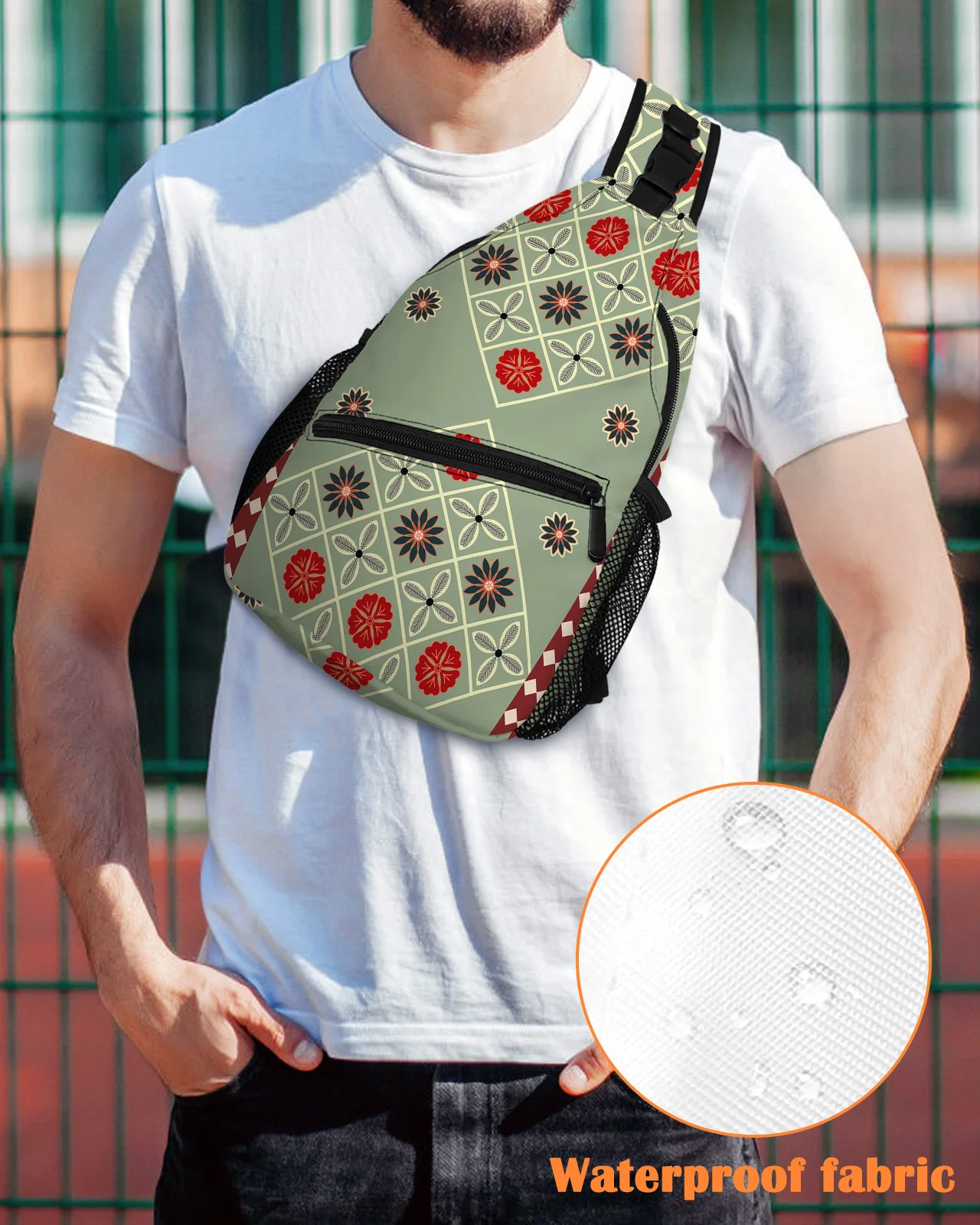 

Flower Texture Line Geometry Symbol Chest Bag for Men Women Casual Crossbody Bag Outdoor Travel Climb Waterproof Sling Bag