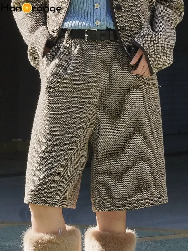 HanOrange 2022 Early Spring Retro Lazy Tweed High Waist Straight Knee