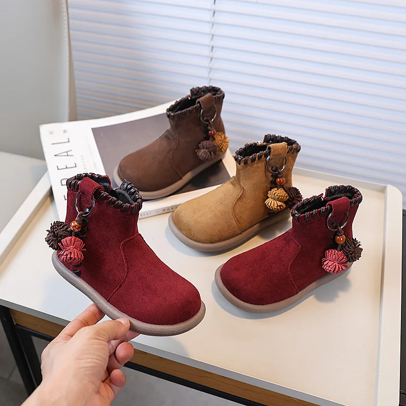 Leather Kids Ankle Boots Classic Non Slip Casual Shoes