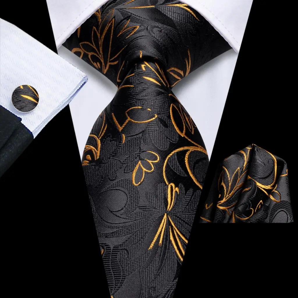 2023-New-Black-Gold-Floral-Gift-Tie-for-Men-Fashion-Brand-Wedding-Party ...