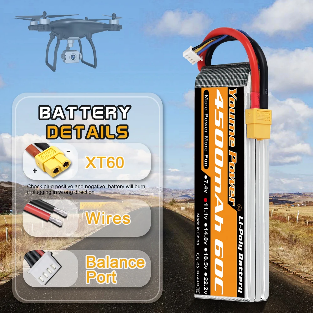 Batterie Drone 22.2V 4500mAh XT60/XT90 LiPo