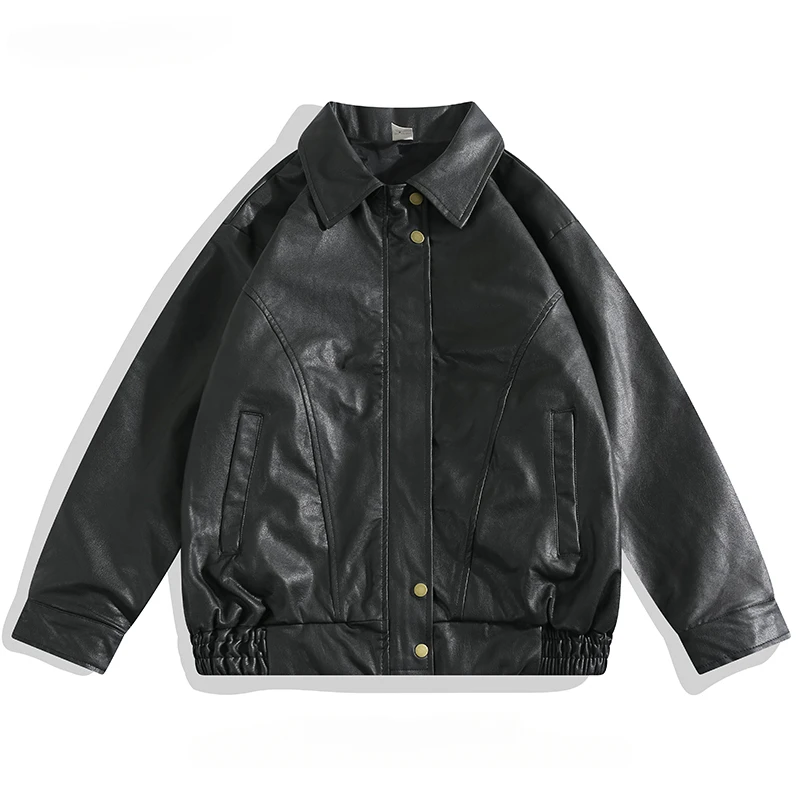 

Men/Women PU Leather Motorcycle Jacket Autumn Winter American Retro Distressed Handsome Trendy Brand Couple Pilot Zippered Coats