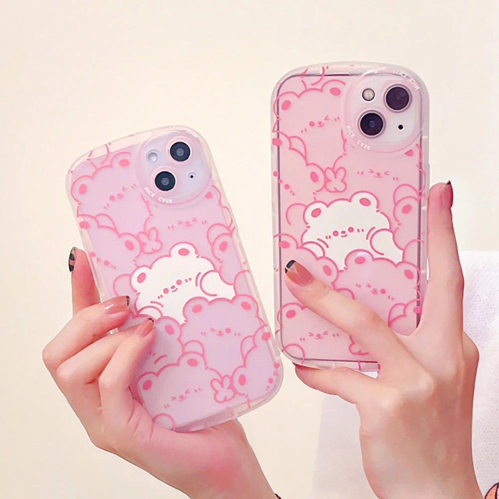 Pink Drawing Cute Bear Iphone11 Funda Case For Iphone 13 Case Iphone 11 12 13 Pro Max Mini Xr Se 2 3 6S 7 8 Plus X Xs Max Cover