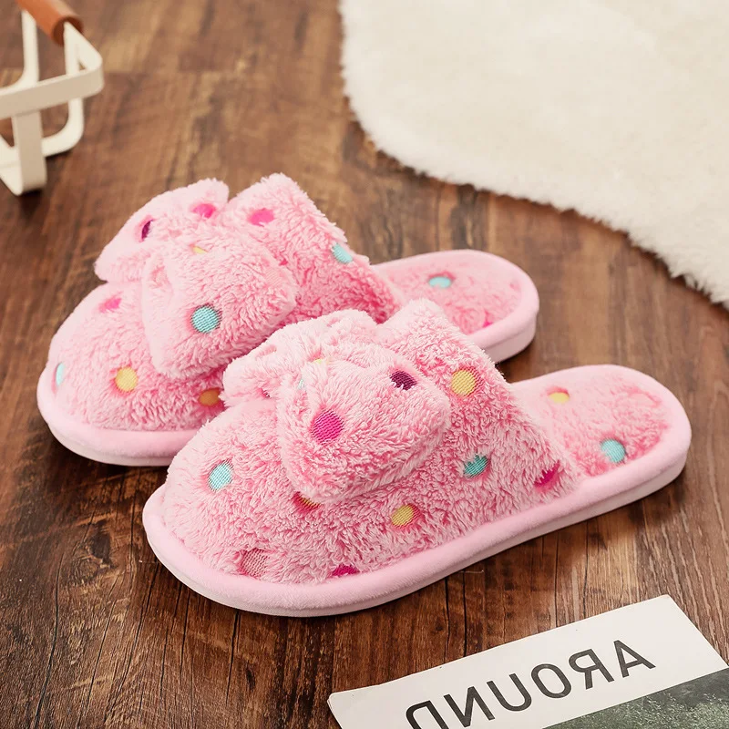 

Winter Women Home Slippers Men Cute Autumn Bow Warmth Thick Plush Non-slip Leisure Soft Bedroom Indoor Slippers Shoes for Women