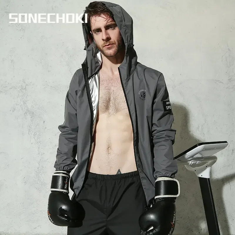 

Plus Size Sweating Sauna Suit Men Waterproof Gym Clothing Boxing Training Sportswear Fitness Tops for Weight Loss Running Jacket