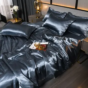 Ensemble de literie soyeux en satin pur, ensemble de lit Queen King Size, housse de couette athlon, linge de maison et taie d'oreiller, literie simple et double, luxe 1