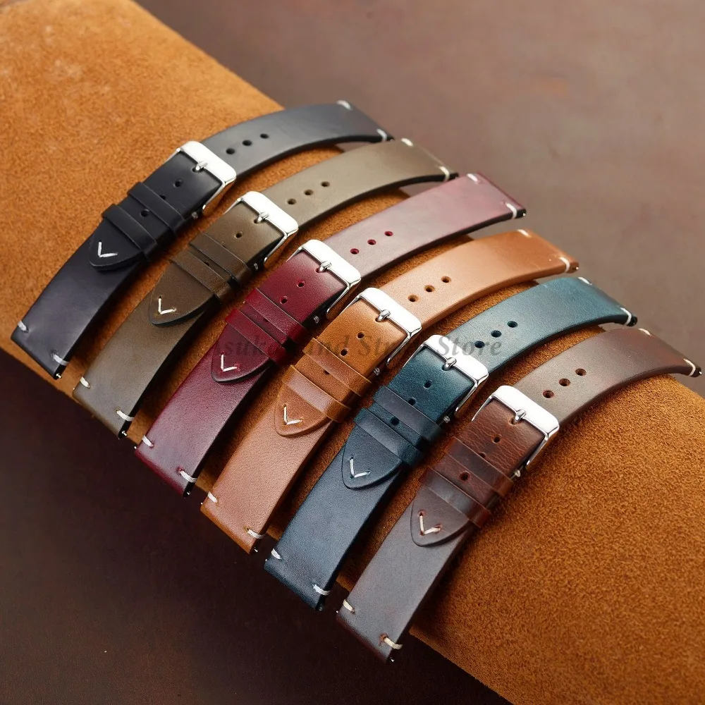 Handmade Retro Oil Wax Leather Calfskin Watch Strap - Quick Release Women's Band Accessories