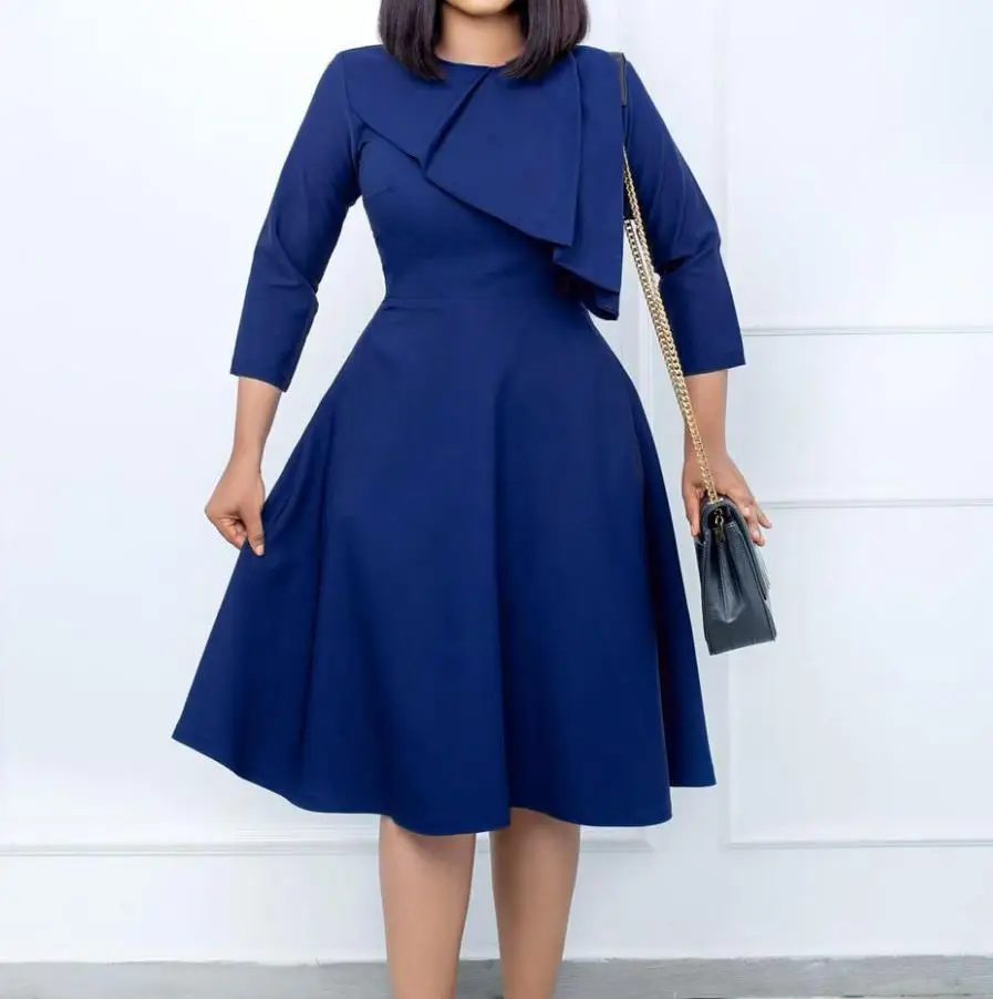 

2023 Autumn Winter Spring Fashion Casual Long Sleeved Round Neck Solid Color Temperament Dress Elegant Party Dresses for Women