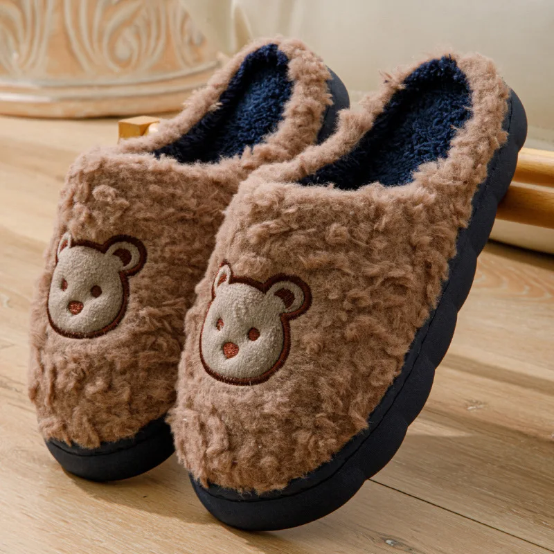 Women Winter Warm Home Slippers Thicken Indoor Cute Bear Plush Floor Slides Non-slip Fur Cotton Shoes Ladies Couples Slippers 3