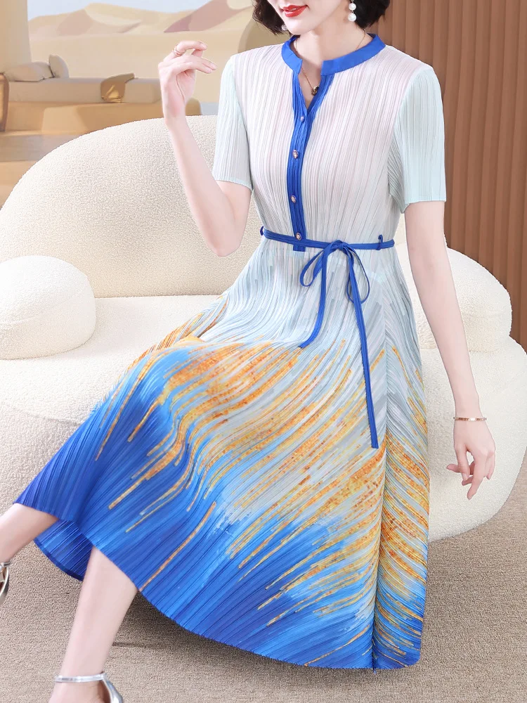 

Женское Плиссированное Платье с принтом, длинное платье большого размера с рукавами, весна-лето 2023