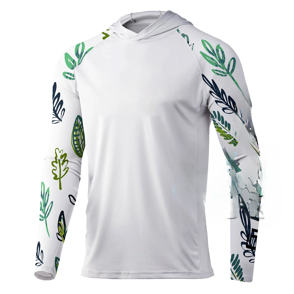 Fishing Performance Shirt White Men's Long Sleeve Fishing Shirts Sun Protection Breathable Fishing Tops Anti-UV Fishing Wear