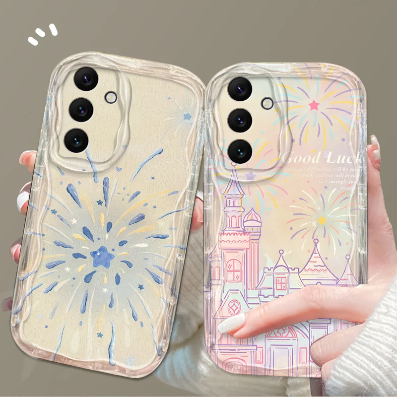 삼성 갤럭시 3D 캐슬 불꽃 놀이 소프트 실리콘 케이스, 투명 TPU 웨이브 커버, A54, A34, A14, A24, A13, A23, A33, A53, A73, A15, A05, A05S 용 