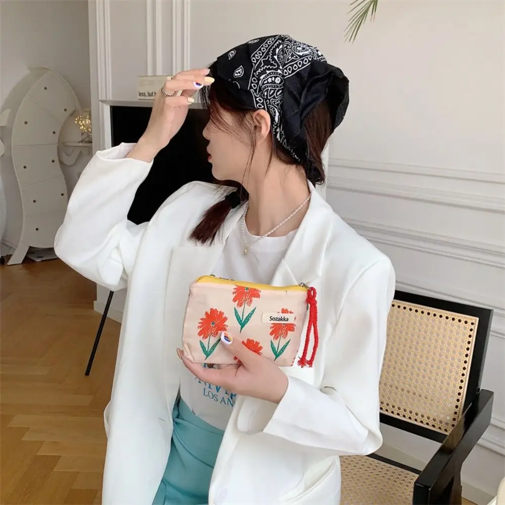 Cute Canvas Coin Purse Floral Storage Bag Wallet Women Girls