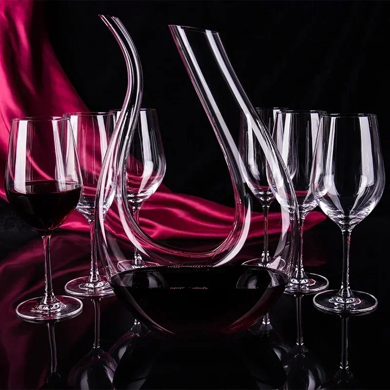 1500ML Crystal Wine Spiral 6-shaped Set Grade Wine Decanter Gift Box Harp Swan Decanter Creative Separator Bar Sets whiskey decanter set