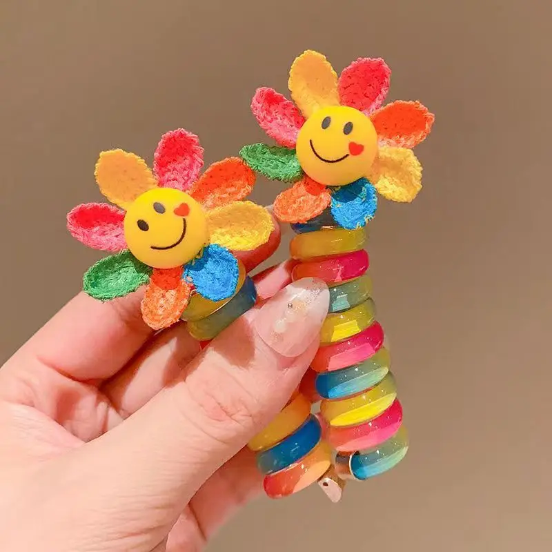 Girls Elastic Rubber Bands Children Telephone Wire Hair Ties Spiral Coil Hairbands Hair Rope Ponytail Hair Accessories 2Pcs
