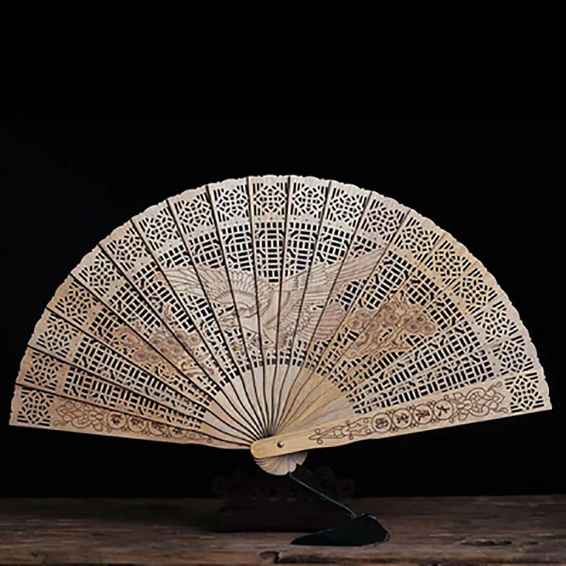 Vintage Folding Nanmu Wooden Carved Hand Fan, Wedding Bridal Party, Teahouse Chinese Decoration, Traditional Souvenir Gifts, Sum