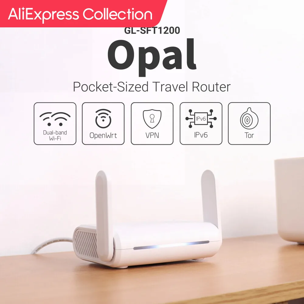 AliExpress Collection GL.iNet GL-SFT1200 (Opal) Secure Travel WiFi - AC1200 Dual Band Gigabit Ethernet Wireless Internet Router