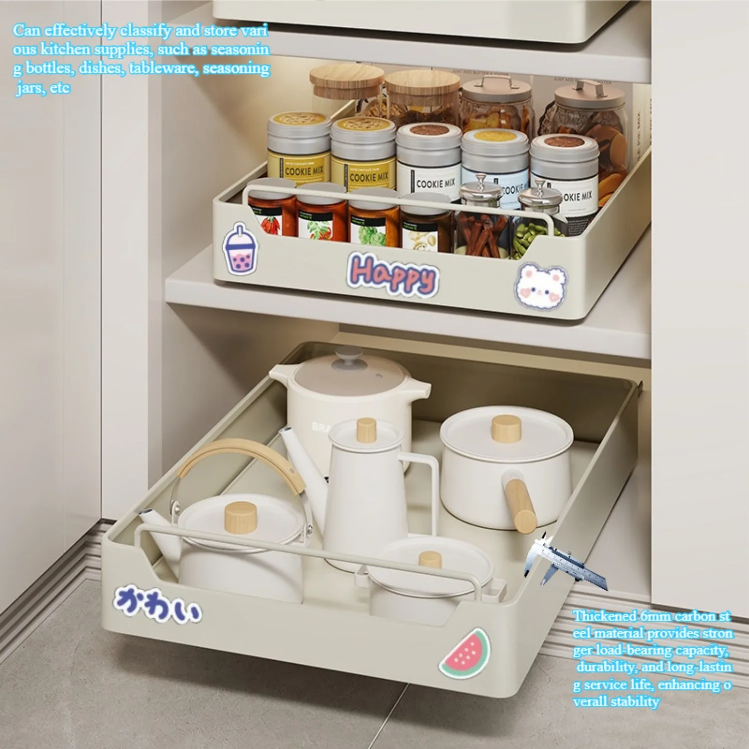 Non Perforated Kitchen Pull-out Shelf，Kitchen Storage Rack with Sliding Rails，Drawer Storage Tray，Cabinets Organizer，spice Rack