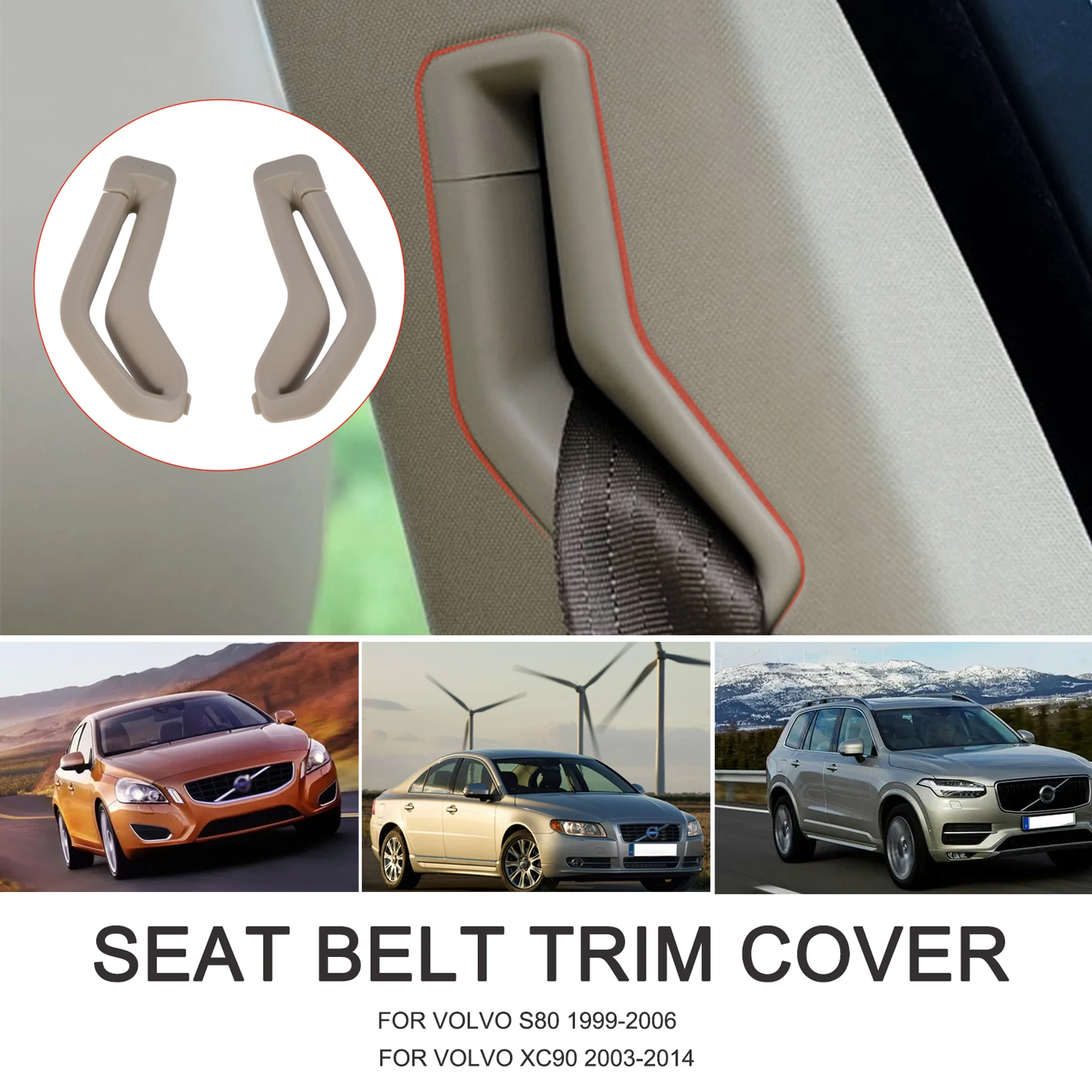 Beige Left Right Seat Belt Retractor Guide Ring Belt Selector Gate Seat Trim Cover For Volvo S80 XC90 39885877 seat belt retractor guide ring