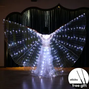 성인 공연용 LED 날개, 형광 나비, 벨리 댄스용 이시스 날개, 스틱 포함 축제 복장, 145cm
