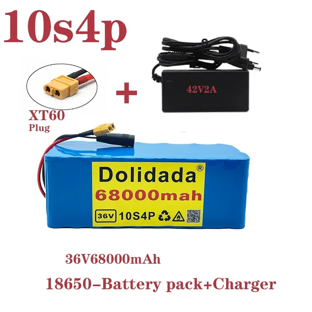 

New 36V 10s4p 68Ah 1000W Large Capacity 18650 Lithium Battery Pack Electric Bicycle Scooter with BMS XT60 Plug + Charger