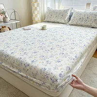 100% Cotton Bed Sheet Fitted Sheet with Pillowcase Elastic Bands Non Slip Adjustable Mattress Cover for Double King Queen Bed 1