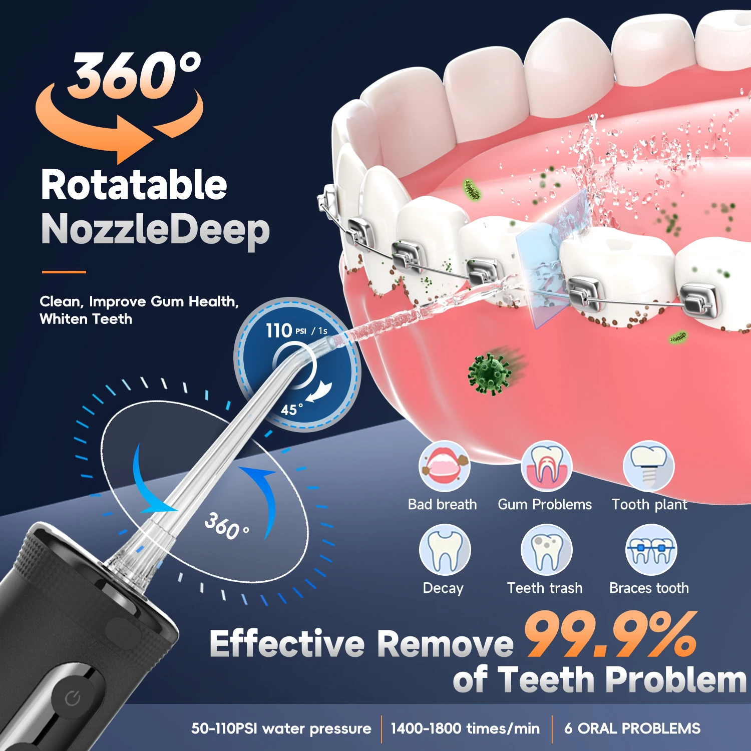 Advanced Oral Irrigator and Teeth Whitening Water Flosser with Sonic Cleaning Technology and Large Capacity Tank