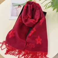 Double-Sided Cashmere Thickened Women's Scarf Letter Pattern Warm Winter Wrap in Red Black Grey Versatile Fashionable Scarf