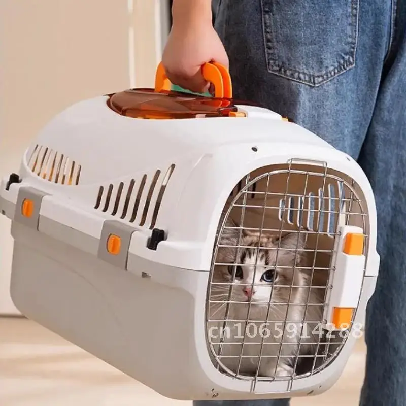 Portable pet travel airline box Simple Multifunctional pet car cage cat transport box cage Ventilated style breathable and
