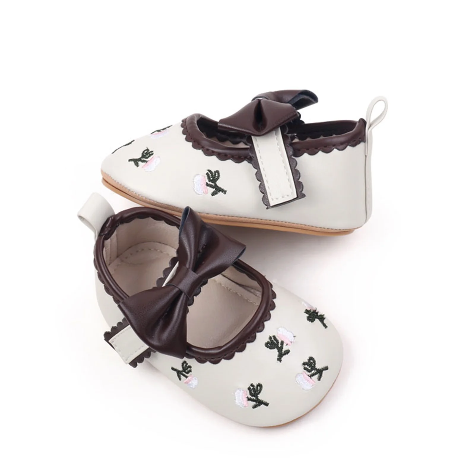 Cute Floral Embroidery Dress Shoes for Baby Girls Elegant Bowknot Non-Slip Newborn Crib Shoes Mary Jane Flats for Infants