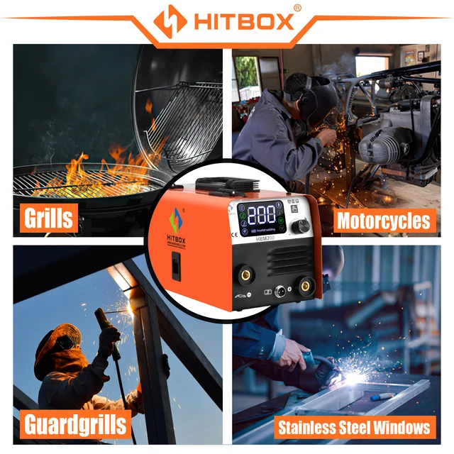 HITBOX HBM200 Compacto 3 en 1 Soldador de Hilo Sin Gas Portátil Pantalla  LCD Digital Máquina de Soldador MIG con 200A Soldador MMA : .es:  Bricolaje y herramientas
