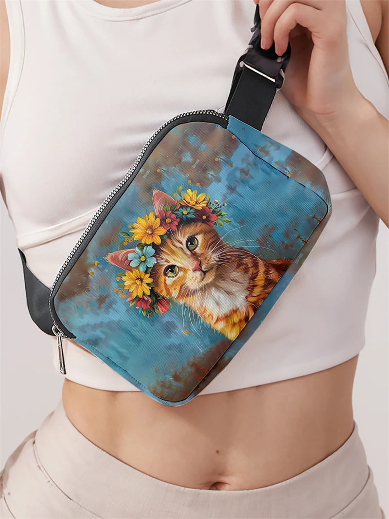 1pc,wreath cat pattern fashionable adjustable crossbody bag, neutral sports waist bag, suitable for running