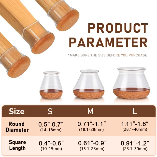 24 protectores para patas de sillas redondas, fieltro con silicona para patas de sillas, protectores para patas de muebles, antirrayaduras, protegen el suelo y reducen el ruido, negro Tamaño: 14-20 mm 3