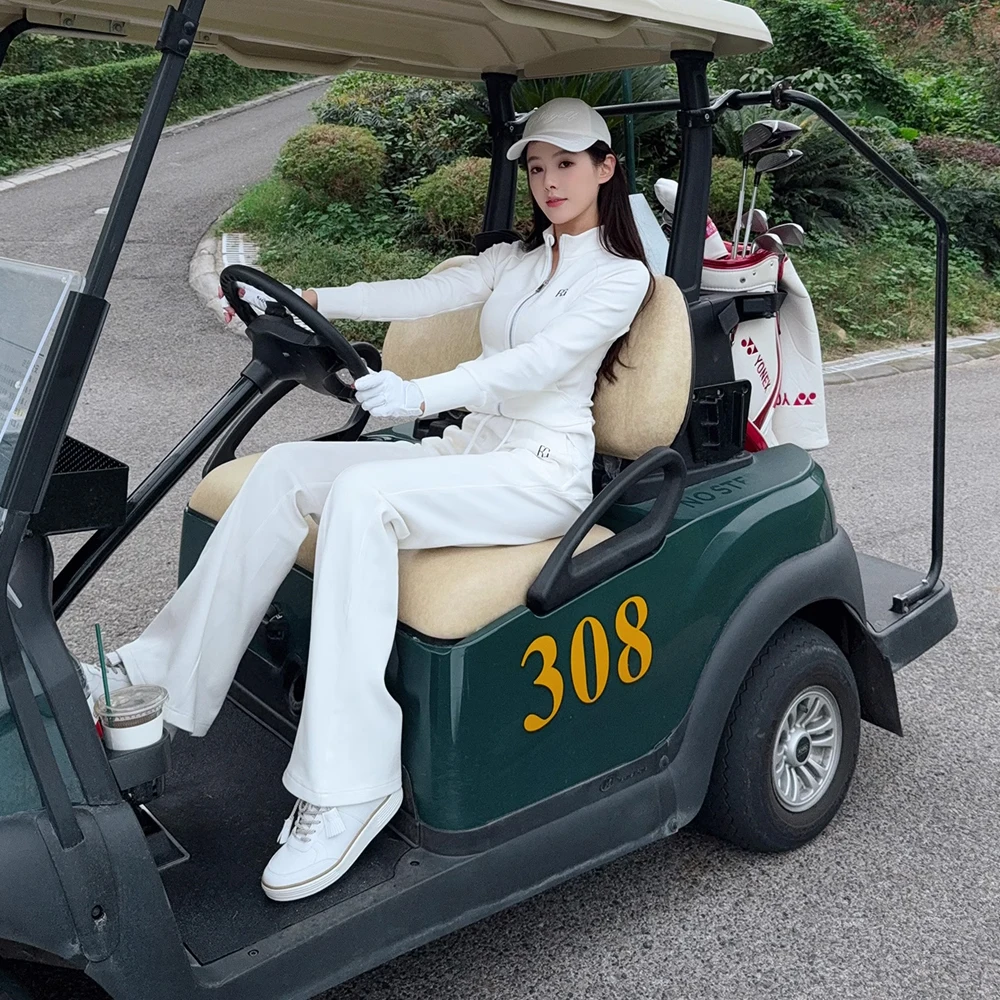 Sports Short Style Coat Golf Suit Zipper Long-sleeved Slim-fit Stand-up Collar Top Stretch Waist Trousers Women's Golf Wear