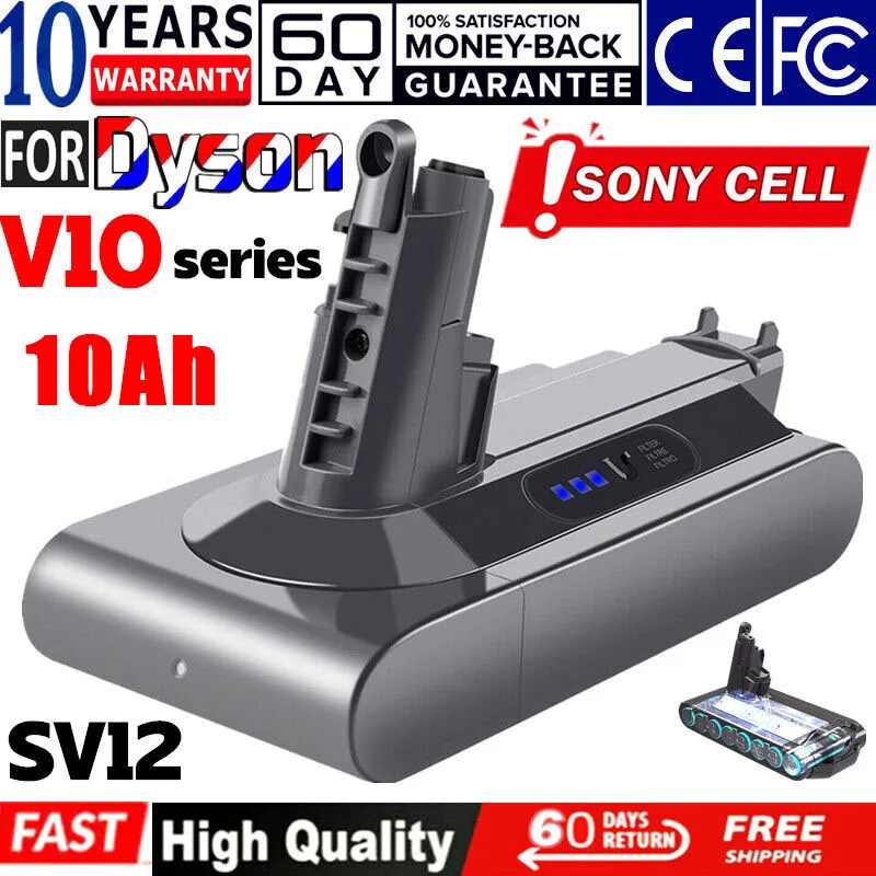 Batteria Di Ricambio Sv12 10000Mah Per Batteria Dyson V10 Absolute V10, V10 Fluffy , Cyclone V10 Battery