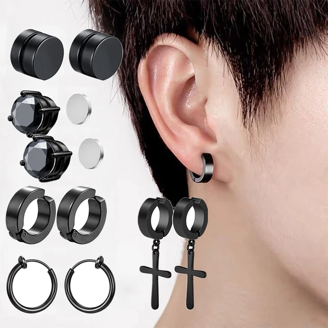 Juego de pendientes de acero inoxidable para hombre y mujer, aretes  magnéticos sin perforación, Clip de oreja con imán CZ, estilo Punk y Hip  Hop, Unisex, 10 pares - AliExpress