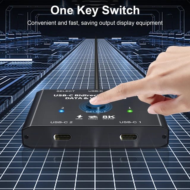 KVM USB C Two-Way Switch 1X2/2X1 USB 3.1 Splitter Data Video Switcher 8K  @30Hz PD 100W for PC Monitor Mobile Phone 