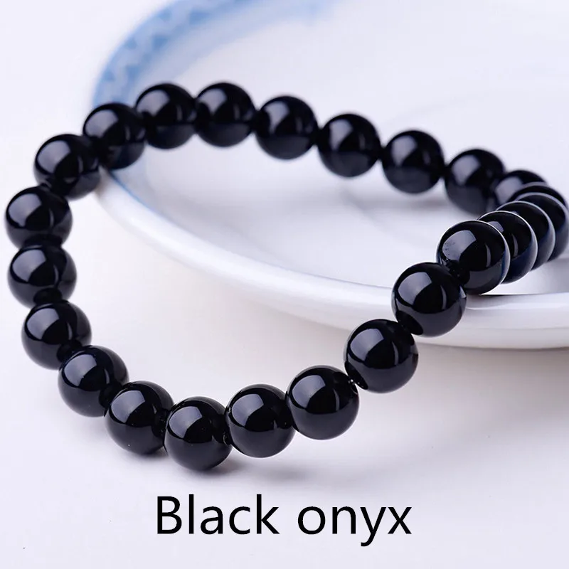 1pc Beaded Bracelet Lovers 0.32in/8mm Natural Stone Beads Men's Black Onyx Lava Tiger Eye For Women/Men Jewelry