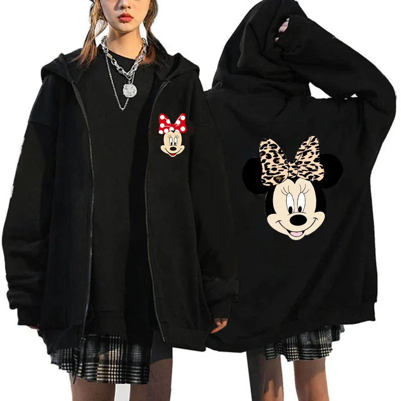 thumbnail image 1 of Sudaderas con cremallera de Minnie y Mickey Mouse para mujer, sudaderas con capucha de Disney, chaqueta Harajuku, ropa de calle de dibujos animados, Unisex, años 90, Y2k, 1 of 3