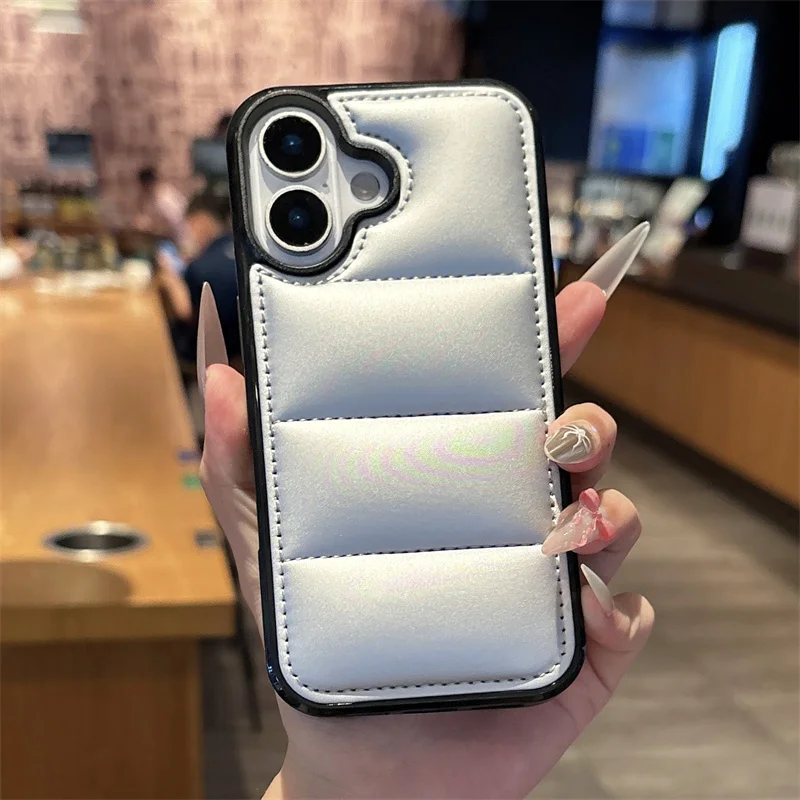 Luxurious Down-Filled Cotton Phone Case - Shockproof Soft TPU Cover with Large Camera Opening